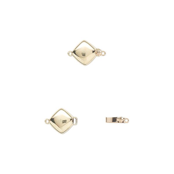 Clasp, tab with safety, 14Kt gold, 13x12.5mm smooth diamond. Sold individually. image number 0