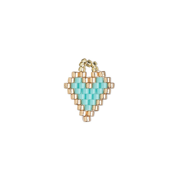 Drop, Creative Touch, glass, turquoise blue / copper / gold, 12mm double-sided heart. Sold individually. image number 0