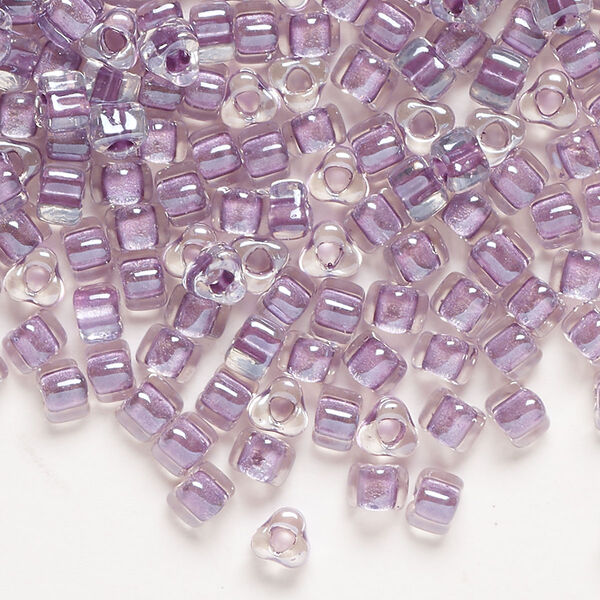 Seed bead, Miyuki, glass, transparent clear color-lined lavender, (TR1114), #5 triangle. Sold per 25-gram pkg. image number 0