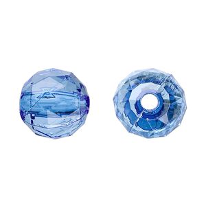 Bead, acrylic, blue, 15mm faceted round. Sold per 100-gram pkg, approximately 50 beads.