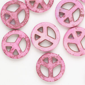 Magnesite 1pkg12, peace sign bead 15mm pink & brown