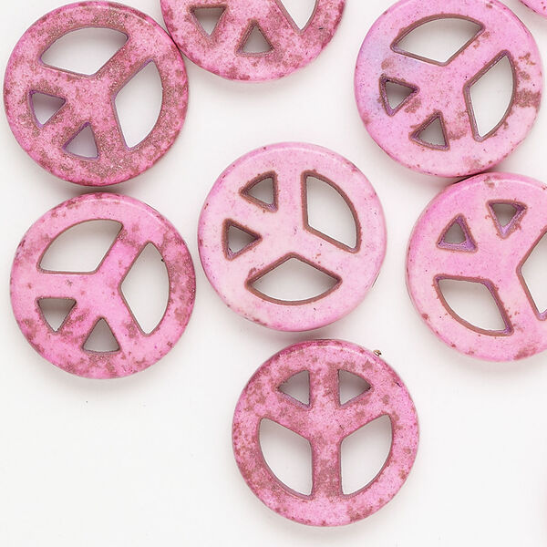 Magnesite 1pkg12, peace sign bead 15mm pink & brown image number 0