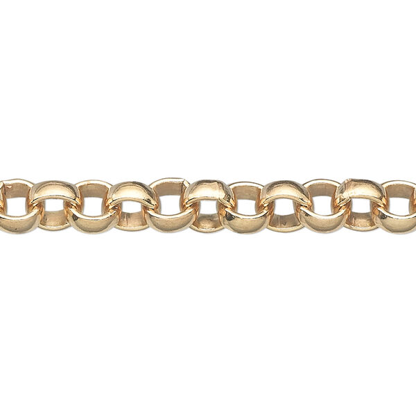 Chain, 14Kt gold-filled, 6mm rolo. Sold per pkg of 5 feet. image number 0