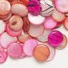 Mother-of-pearl shell 1pkg4oz, puffed flat round bead mix multi-pink 9-12mm image number 0
