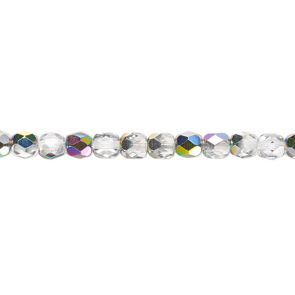 Bead, Czech fire-polished glass, clear vitrail, 4mm faceted round. Sold per pkg of 1,200 (1 mass). image number 0