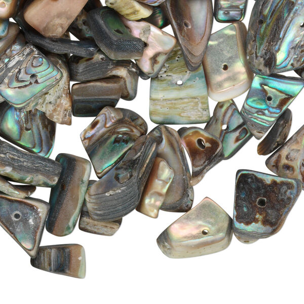 Bead, paua shell (natural), medium chip, Mohs hardness 3-1/2. Sold per 100-gram pkg, approximately 400-600 beads. image number 0
