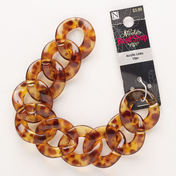 Chain, acrylic, pkg/7-1/2 inches, 30mm twisted curb, amber brown. image number 0