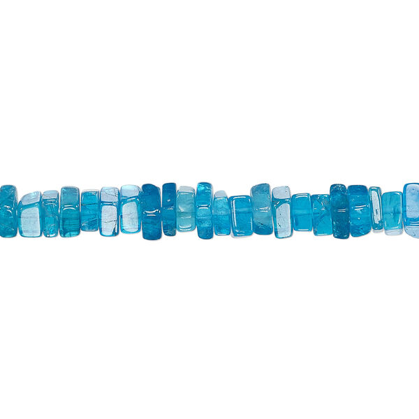 Bead, neon blue apatite (natural), 4x1mm-5x2mm hand-cut square rondelle, B grade, Mohs hardness 5. Sold per 8-inch strand, approximately 95-150 beads. image number 0