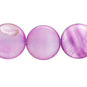 Mother-of-pearl shell 1pkg1, puffed flat round bead 15 inch purple 17-18mm