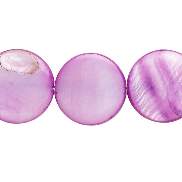 Mother-of-pearl shell 1pkg1, puffed flat round bead 15 inch purple 17-18mm image number 0