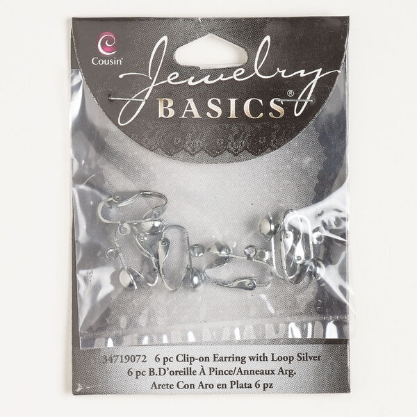 Earring, clip-on, steel, pkg/3 pairs, 18mm with 6.5mm half-ball and open loop, antique silver finish. image number 0