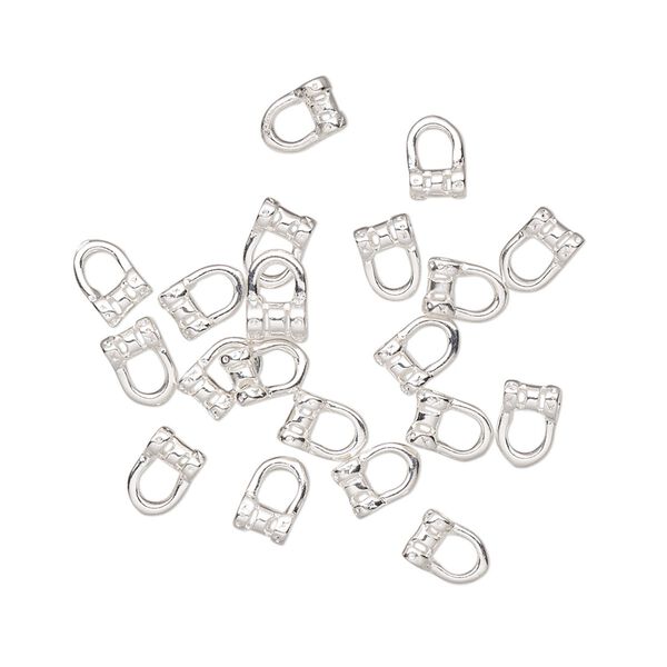 Crimp, silver-plated brass, 5.5x4mm tube with loop, 1mm inside diameter. Sold per pkg of 20. image number 0