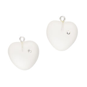Drop 1pkg2, silver-plated brass / glass / cubic zirconia, translucent amber and clear, 16mm frosted heart.