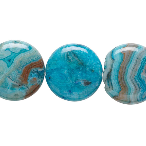 Bead, crazy lace agate (dyed), light to dark blue, 18x18x6mm puffed flat round, B grade, Mohs hardness 6-1/2 to 7. Sold per 15-1/2" to 16" strand. image number 0