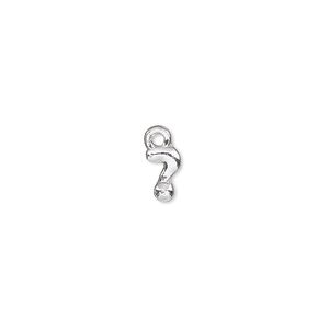 Charm, silver-finished "pewter" (zinc-based alloy), 7.5x5mm question mark. Sold per pkg of 2.