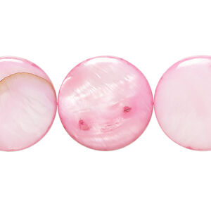 Mother-of-pearl shell 1pkg1, puffed flat round bead 15 inch bubblegum 19-20mm