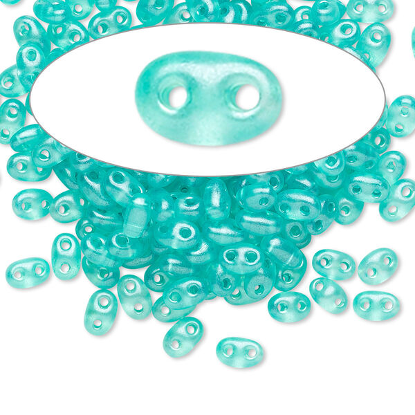 Seed bead, Preciosa Twin™ Czech glass, pkg/50g, 5x2.5mm oval, translucent green terra pearl clear, (08358). image number 0