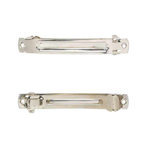 Barrette, French, nickel-plated steel, 80x11mm with 2 holes. Sold per pkg of 2. image number 0