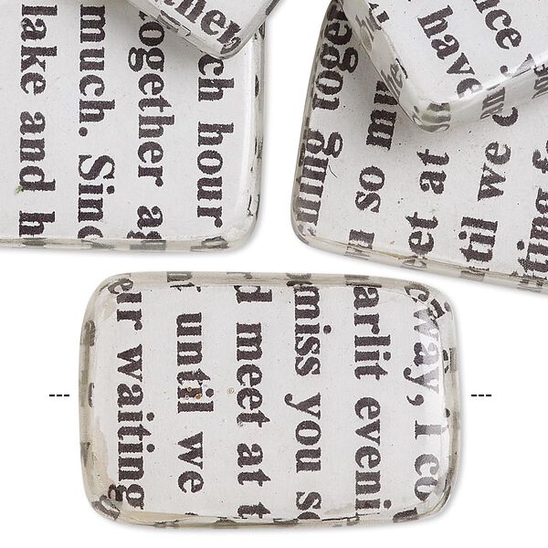 Bead, wood / newspaper / acrylic, white and black, 30x20mm double-sided flat rectangle with phrase in English. Sold per pkg of 8. image number 0