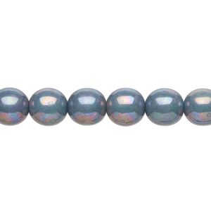 Bead, Czech glass druk, opaque light green nebula, 8mm round. Sold per 15-1/2" to 16" strand.