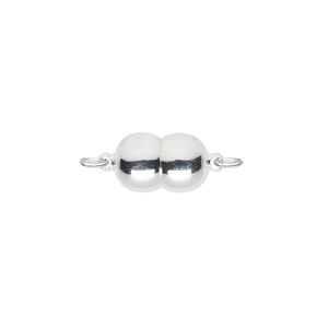 Clasp magnetic 1pkg1 silver-plated, 12x8mm double round, brass 1-strand