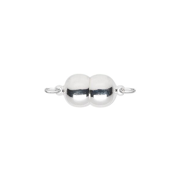 Clasp, magnetic, silver-plated brass, 12x8mm double round. Sold individually. image number 0