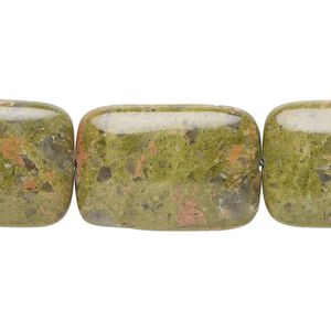 Unakite 1pkg1, puffed rectangle bead natural 15 inch 25x17mm