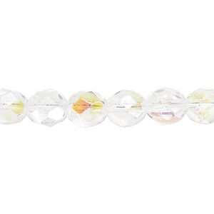 Bead, Czech fire-polished glass, clear AB, 8mm faceted round. Sold per 15-1/2" to 16" strand.
