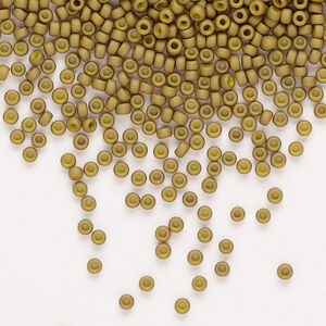 Seed bead, Miyuki, 1pkg250g, glass, #11 rocaille, opaque matte gold luster golden olive (RR-2032)