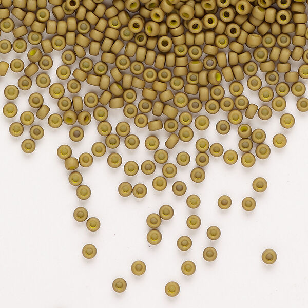 Seed bead, Miyuki, 1pkg250g, glass, #11 rocaille, opaque matte gold luster golden olive (RR-2032) image number 0