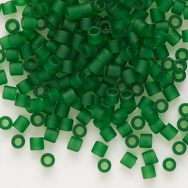 Seed bead, Delica®, glass, pkg/7.5g, #8 round, translucent matte green (DBL-0746). image number 0