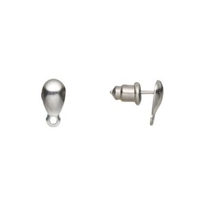 Earstud 1pkg20, 8x5mm hollow teardrop / earnuts / closed loop, stainless steel 10 pair