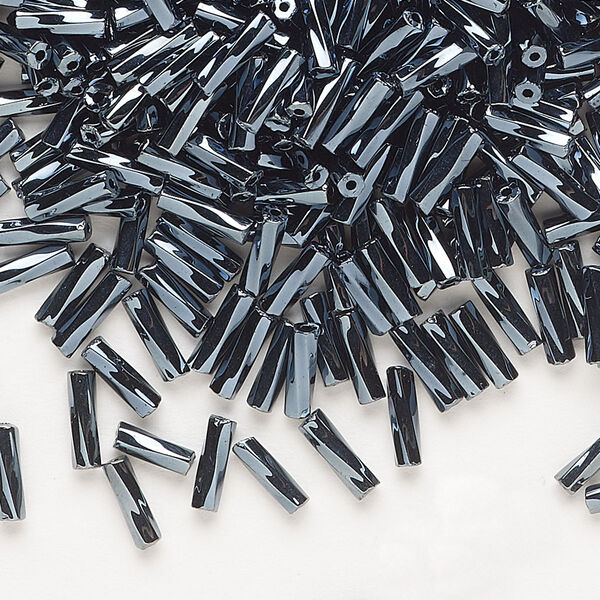 Bead, Preciosa Ornela Czech glass, bugle bead, pkg/500g, #3 twisted, hematite opaque black, (49102). image number 0