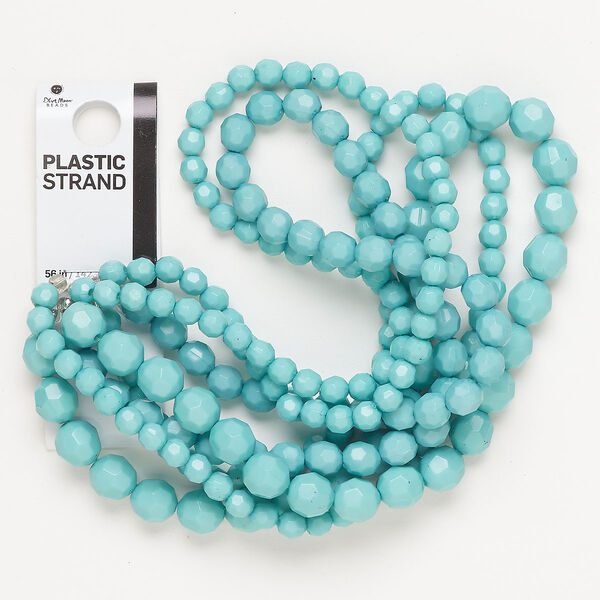 Bead assortment, acrylic, mint blue, 6-8mm faceted round. Sold per pkg of (5) 14-inch strands, approximately 200 beads. image number 0