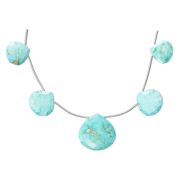 Imperial crown turquoise 1pkg5, hand-cut top-drilled faceted puffed teardrop bead natural C+ grade, 13-21mm image number 0