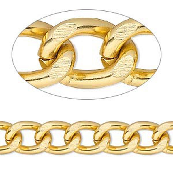 Chain, anodized aluminum, gold, 8mm curb. Sold per pkg of 5 feet. image number 0