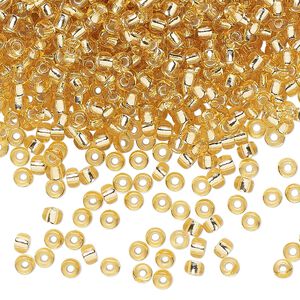 Seed bead, Miyuki, glass, pkg/50g, #8 rocaille, transparent silver-lined gold, (RR-3).