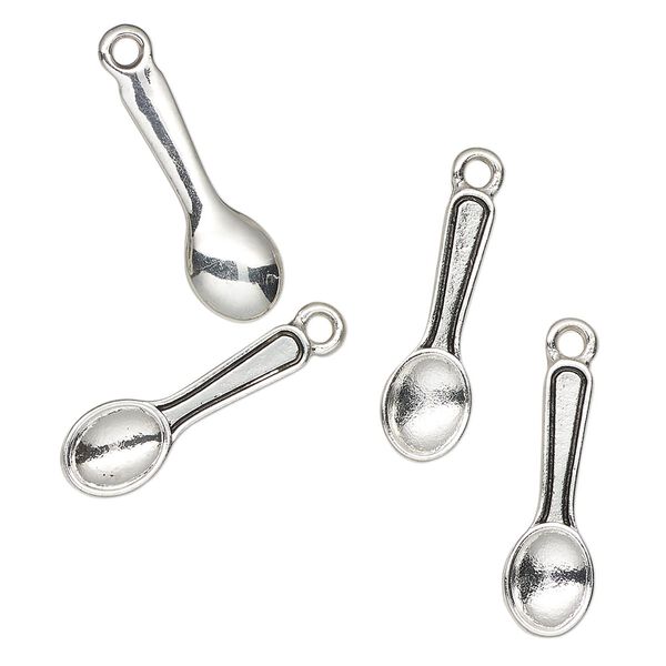 Charm, antique silver-finished "pewter" (zinc-based alloy), 22x7mm spoon. Sold per pkg of 4. image number 0