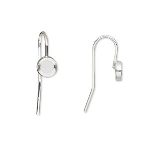 Ear wire fishhook 1pkg10 Almost Instant Jewelry®, 13mm / 4mm round glue-in cab setting, 18 gauge silver-finished brass 5 pair
