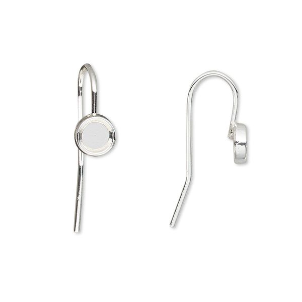 Ear wire fishhook 1pkg10 Almost Instant Jewelry®, 13mm / 4mm round glue-in cab setting, 18 gauge silver-finished brass 5 pair image number 0
