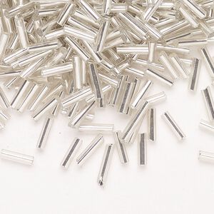 Bead, Ming Tree™, bugle bead, glass, pkg/1/4 pound, 1/4 inch, silver-lined translucent clear.