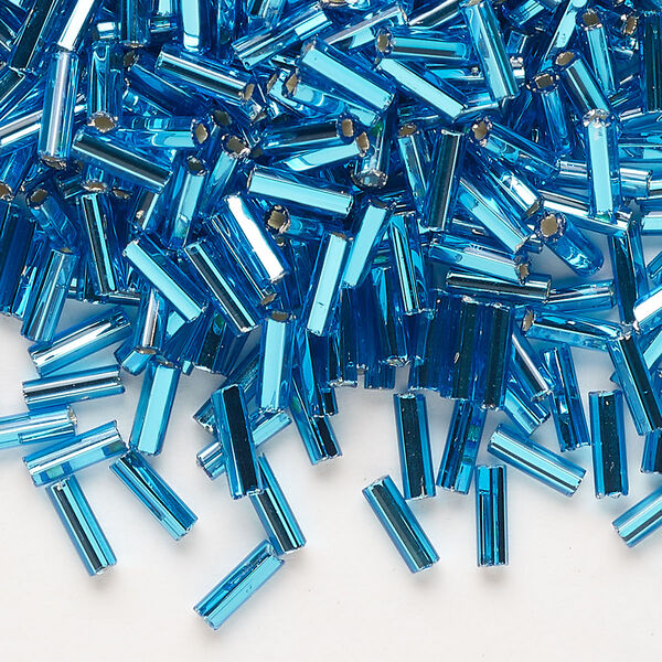 Bead, Preciosa Ornela Czech glass, bugle bead, pkg/50g, 1/4 inch, silver-lined transparent sea blue, (67150). image number 0