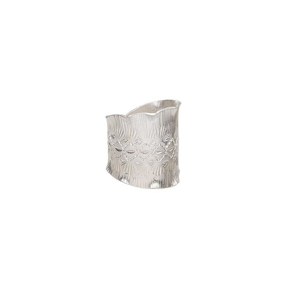 Ring, Hill Tribes, silver-plated copper, 23mm wide with textured diamond and dot design, size 7-1/2. Sold individually. image number 0