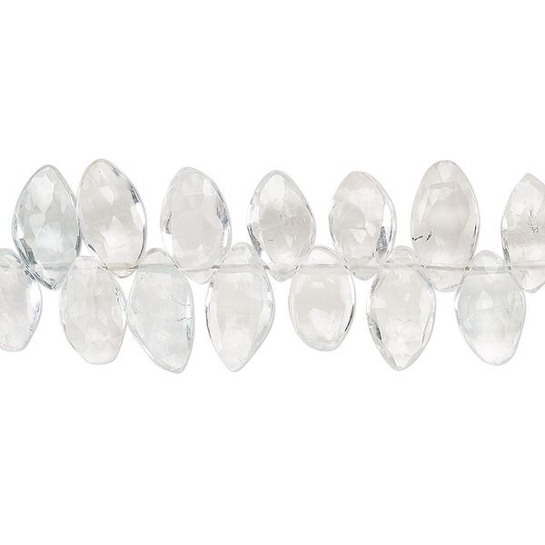 Bead, white topaz (natural), 8x5mm-11x6mm hand-cut top-drilled faceted puffed marquise with 0.4-1.4mm hole, B+ grade, Mohs hardness 8. Sold per 9-inch strand. image number 0