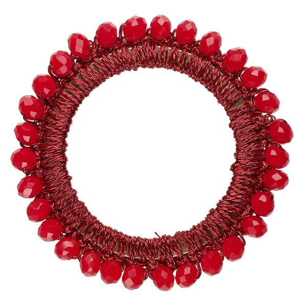 Focal, glass / nylon / steel, dark red, 45mm beaded open round. Sold per pkg of 4. image number 0