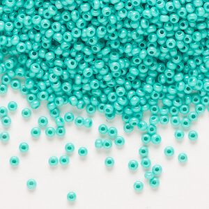 Seed bead, Preciosa Ornela Czech glass, pkg/500g, #11 rocaille, opaque terra dyed sea green luster chalkwhite, (16358).