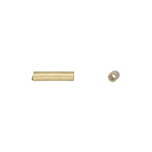Crimp, Artistic Wire®, brass-finished copper, 10x2mm tube, 1.3mm inside diameter. Sold per pkg of 50. image number 0