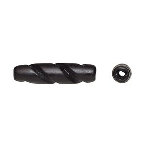 Bead, bone (dyed), black, 24x6mm-24x8mm hand-cut carved hairpipe with spiral design, Mohs hardness 2-1/2. Sold per pkg of 20.