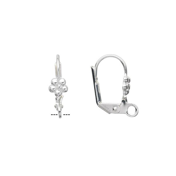 Ear wire leverback 1pkg10 silver-plated, 16mm / 5mm flower / open loop, brass 5 pair image number 0