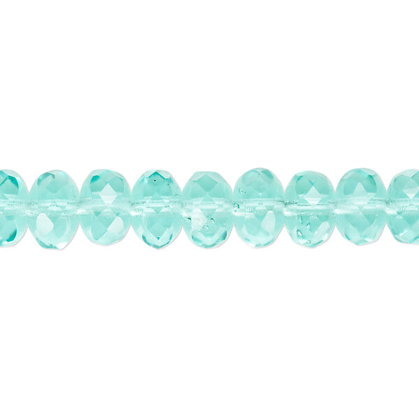 Bead, Czech fire-polished glass, transparent light aqua, 9x5mm faceted rondelle. Sold per 15-1/2" to 16" strand. image number 0
